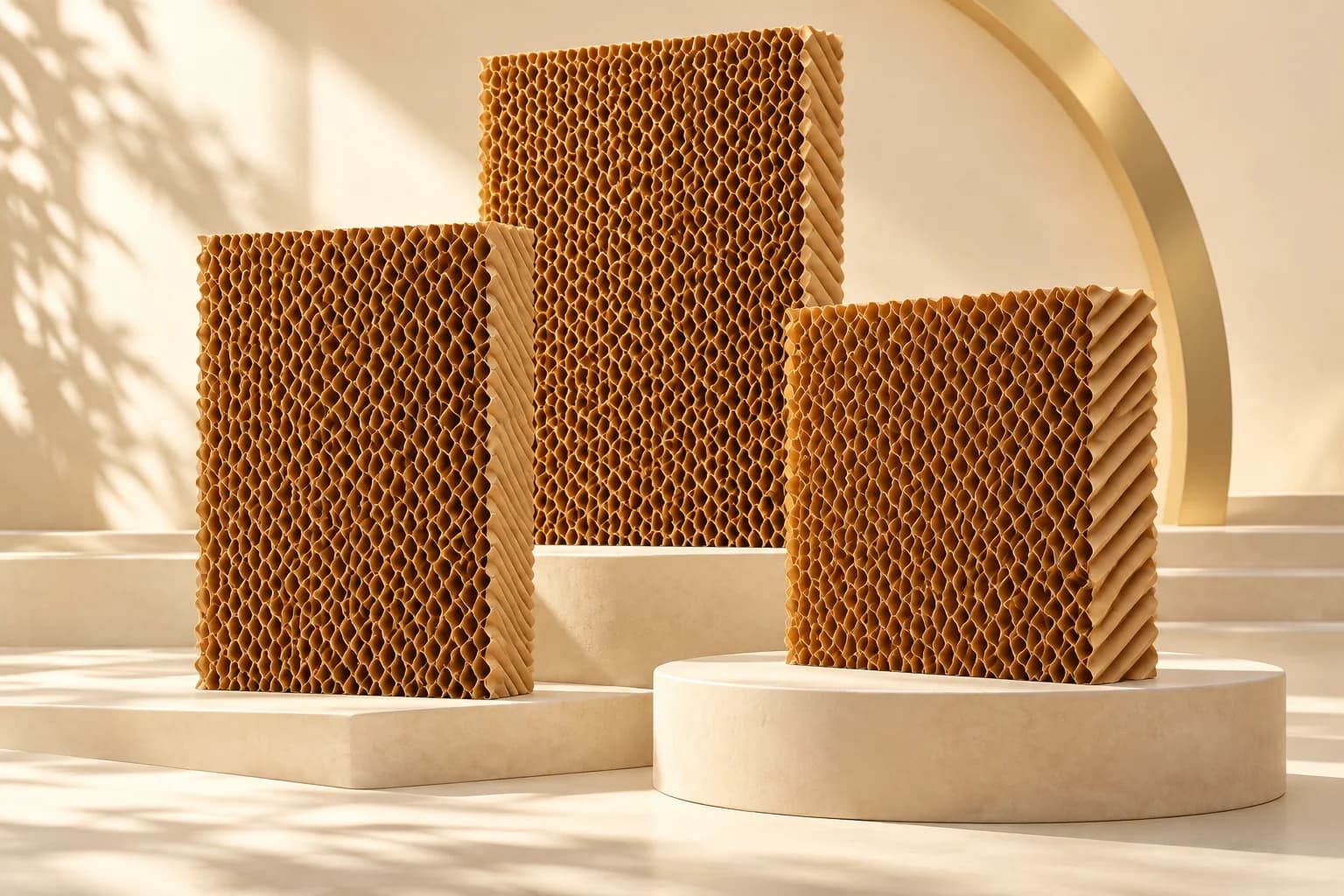 Three honeycomb air cooler cooling pads displayed together